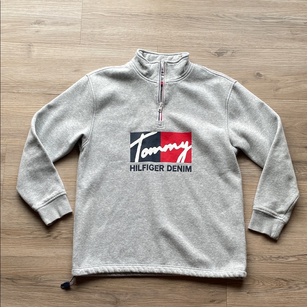 Tommy Hilfiger Gray Zip Up Sweater Cozy Casual